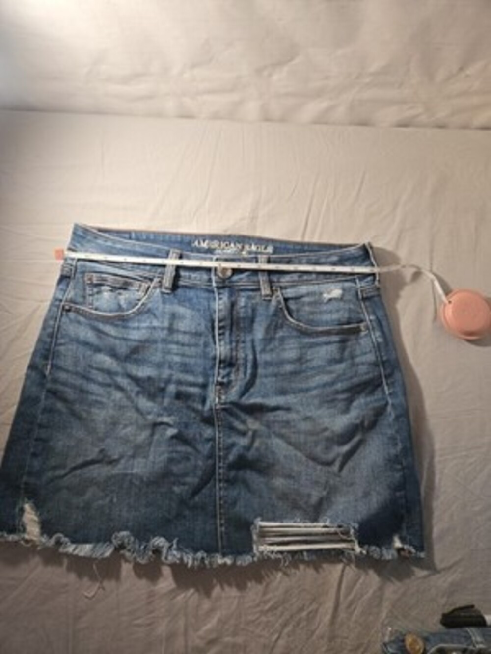 American Eagle Women's Blue Denim Stretch Distressed Mini Skirt Size 12